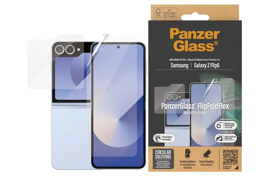 Zestaw PanzerGlass folia Ultra-Wide Fit TPU + szkło hartowane Classic Fit Glass do Samsung Galaxy Z Flip6